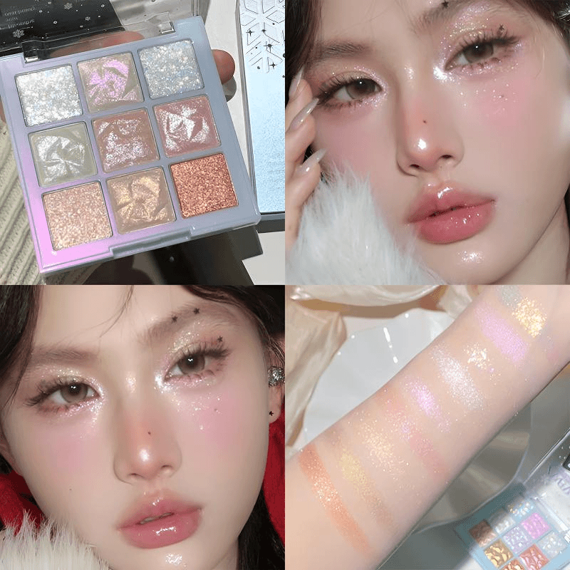 星星一样闪亮!全员闪钻石闪九色眼影盘珠光爆闪亮片提亮自然清透~