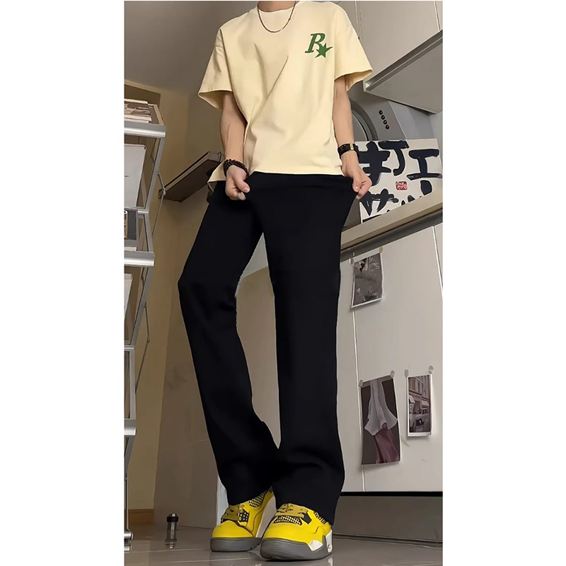 美式高街vibe裤子cleanfit黑色牛仔裤男款高腰高档修身微喇直筒裤