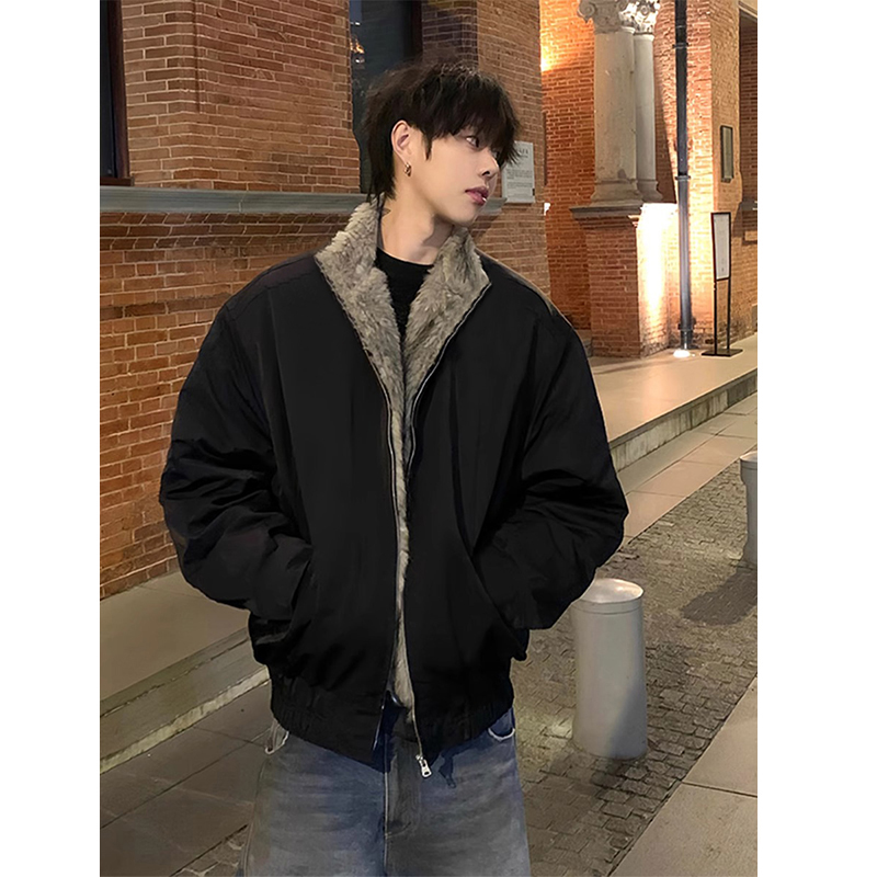 cleanfit座山雕二代毛领夹克外套男款秋冬季加绒加厚棉袄短款棉服