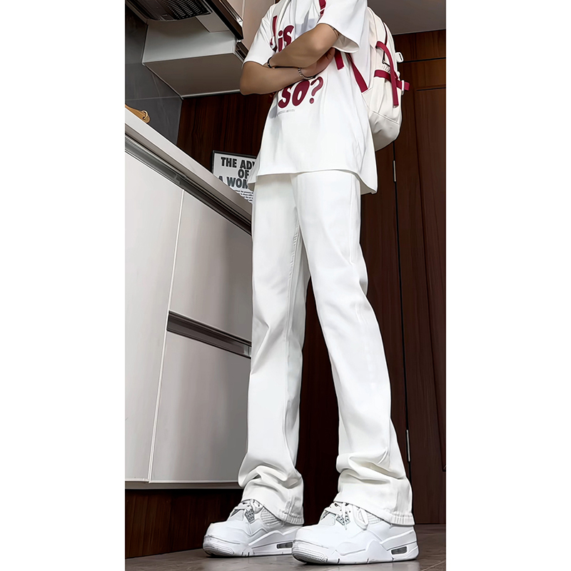 美式弯刀牛仔裤男款春秋季cleanfit白色vibe直筒裤修身显瘦微喇裤