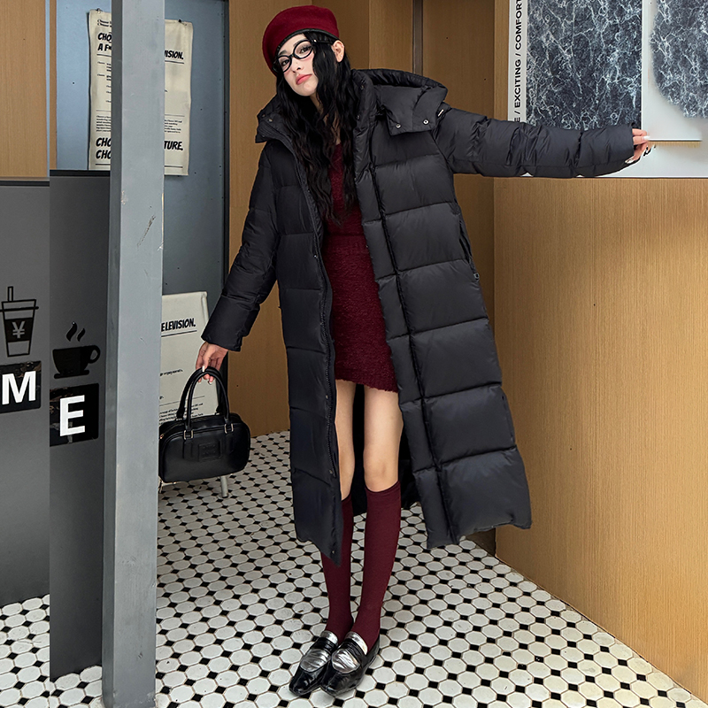 真正90加厚过膝抗寒东北保暖羽绒服男女中长款连帽亮面加长款