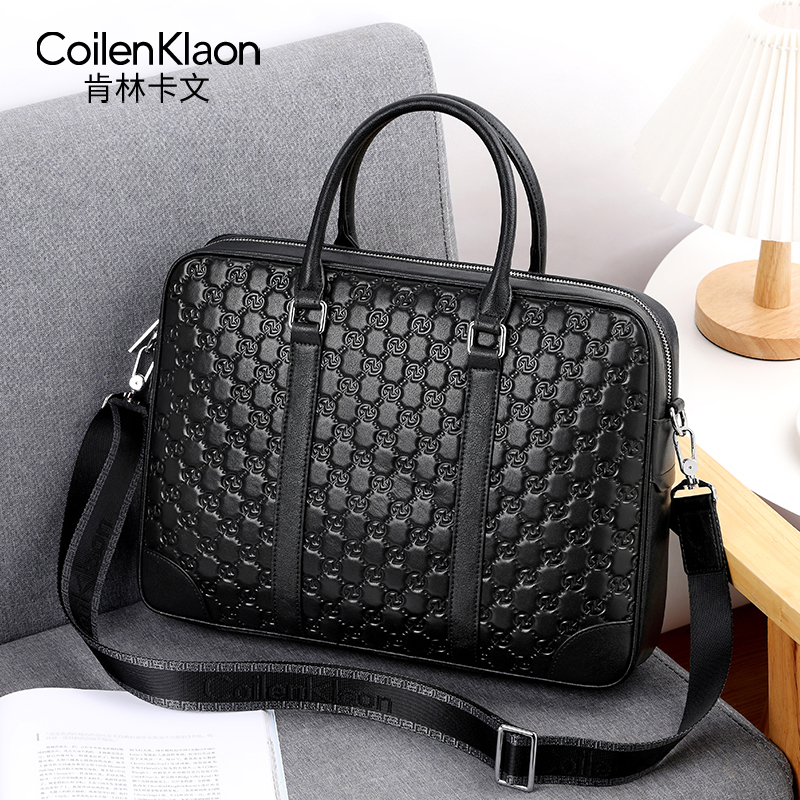 高档轻奢黑色公文包商务真皮百搭手提电脑包商务包品牌时尚男士包