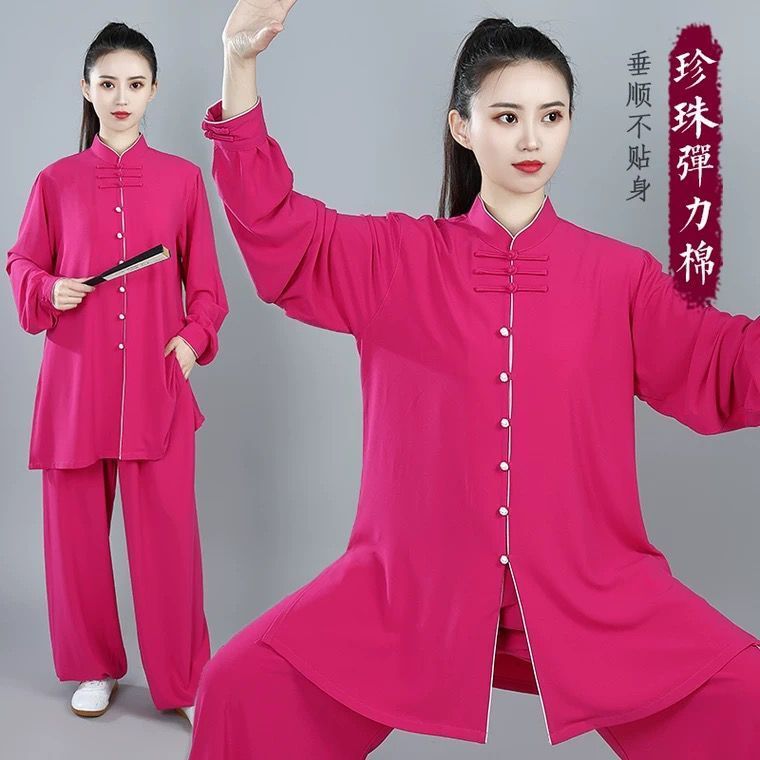 太极服女春夏新款高档表演服晨练服武术太极拳练功男士垂顺中长款