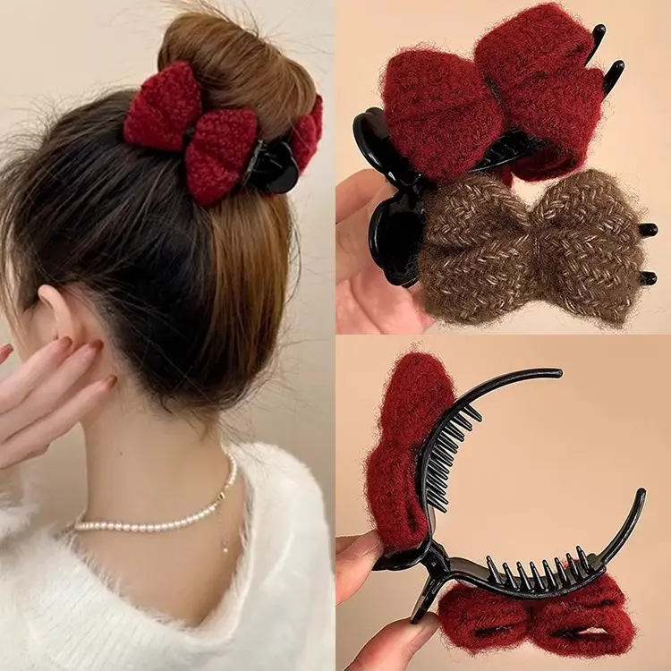 新年喜庆红色蝴蝶结丸子头抓夹女秋冬高马尾发夹盘发神器夹子头饰