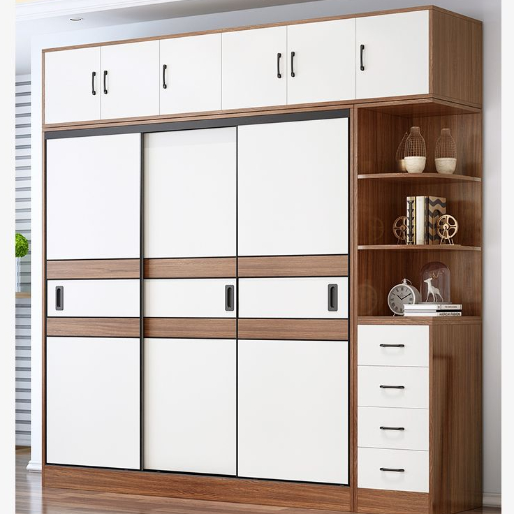 实木衣柜家用卧室衣柜推拉门简易组装出租房儿童移门收纳储物柜子