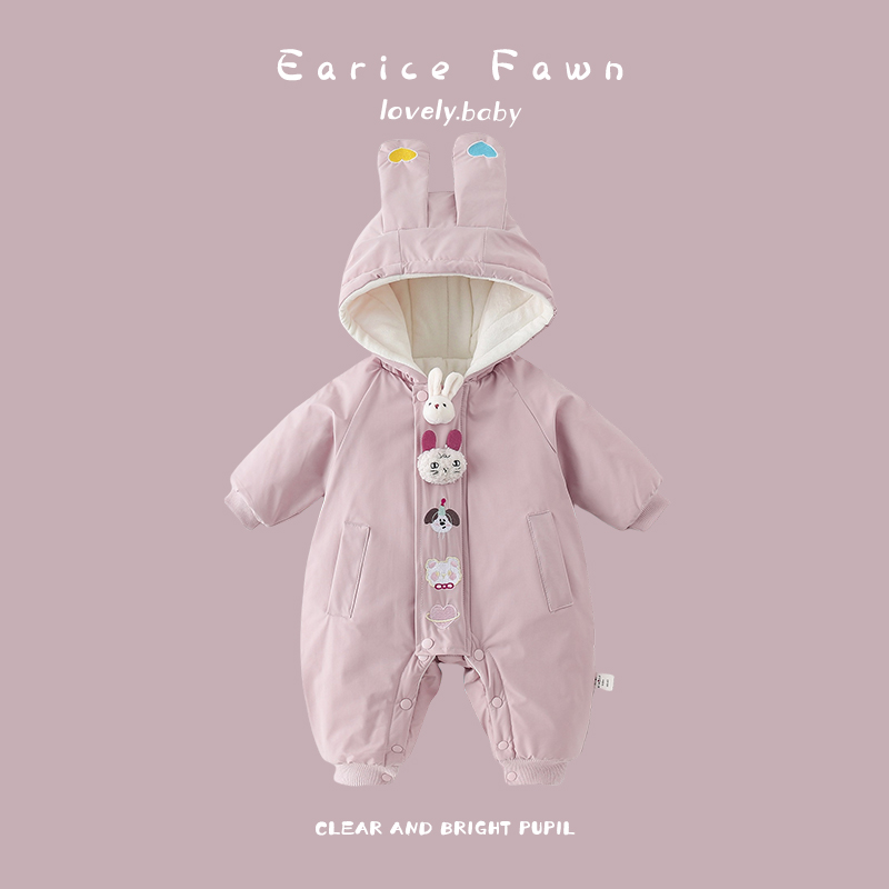 YM婴儿衣服宝宝冬季连体衣夹棉加厚外出棉衣满月百天爬爬服可爱衣