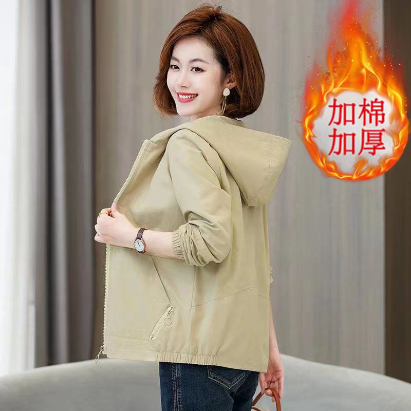 鑫奇语2025新款休闲连帽夹克加棉加厚大码洋气宽松女士韩版短外套