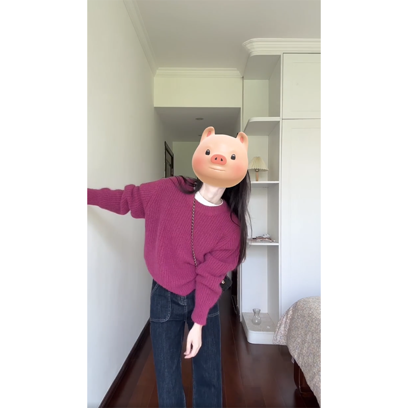 时尚穿搭秋季圆领长袖韩版显瘦百搭小众针织女士上衣直筒休闲裤