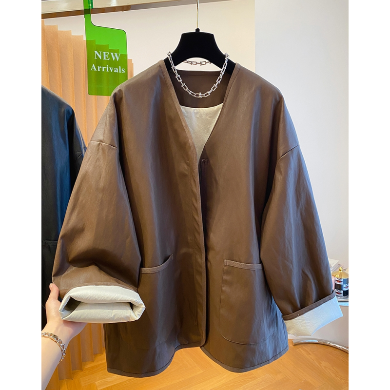 今年流行高级感棕色皮衣外套女春秋2024新款宽松美拉德穿搭PU皮