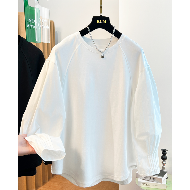 2024新款秋季欧货衬衫拼接卫衣女宽松大码t恤打底衫内搭薄款上衣