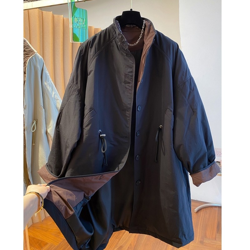 2024新款韩版高端气质欧货立领轻薄棉服女冬季中长款宽松夹棉风衣