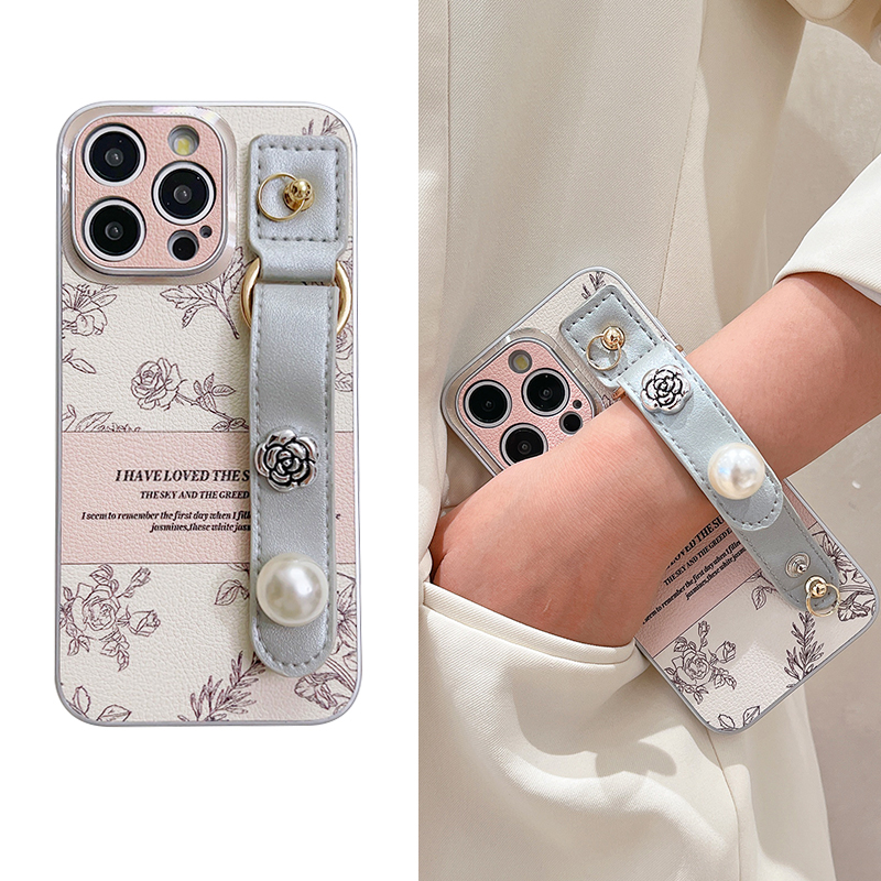 【苹果/华为/oppo/vivo/小米/荣耀】素描珍珠山茶花腕带斜跨手机壳