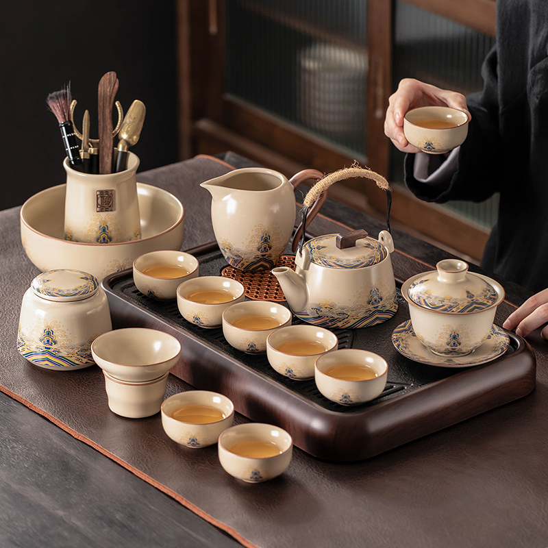 新款汝窑功夫茶具套装高端陶瓷汝瓷盖碗茶壶喝茶杯全套泡茶专用