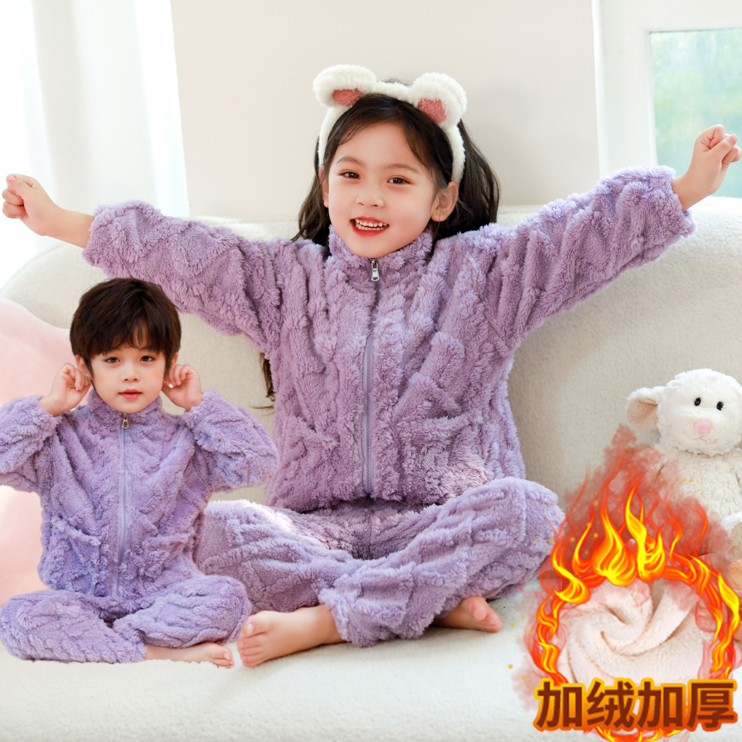 (清仓)儿童睡衣法兰绒冬季加厚加绒款珊瑚绒女童男童家居服宝宝