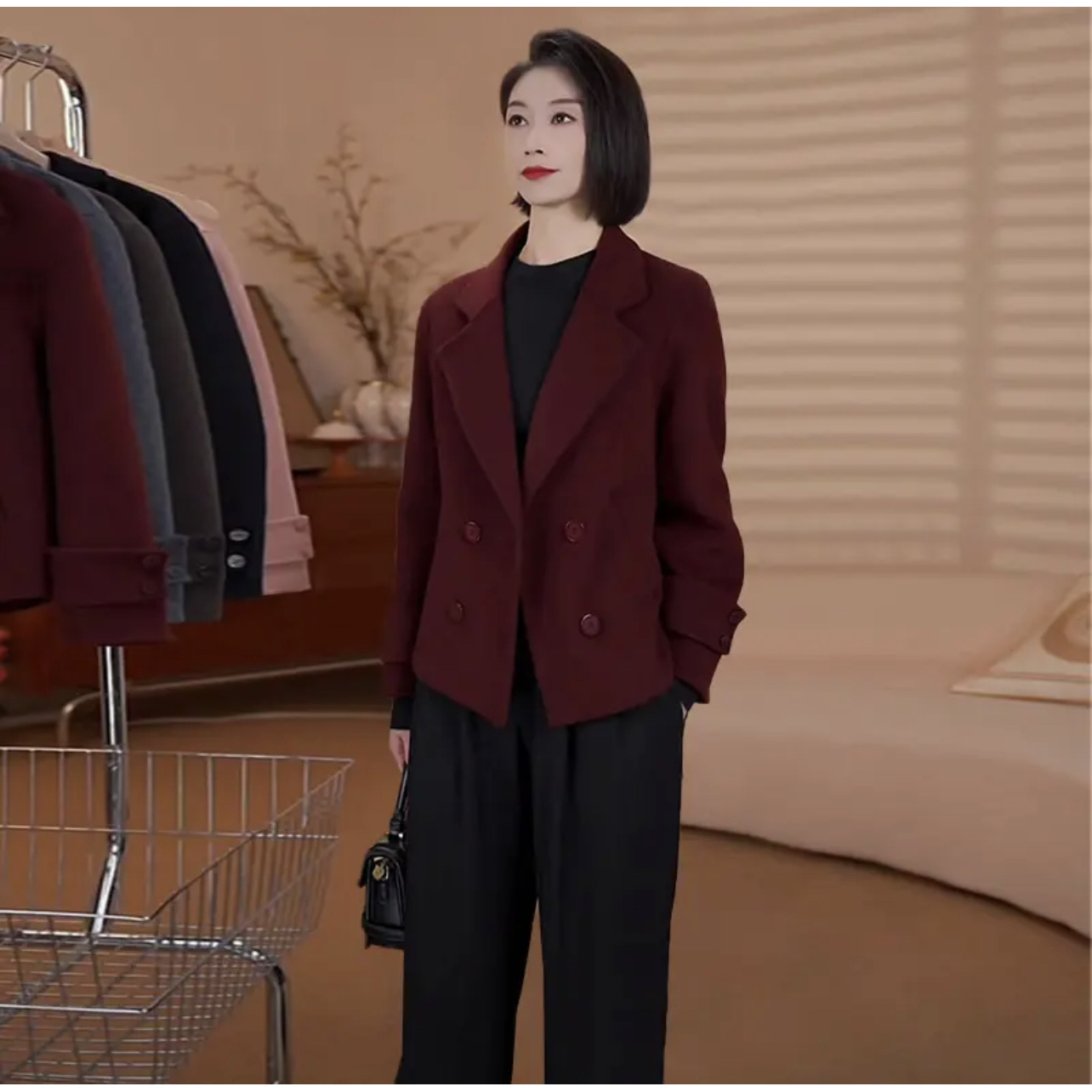 6606专属【100%纯羊毛】秋冬新款气质百搭短款双面羊毛大衣外套珍