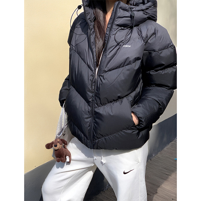 KSKM黑色白鸭绒羽绒服女2026冬季新款美式高级感保暖连帽面包服男
