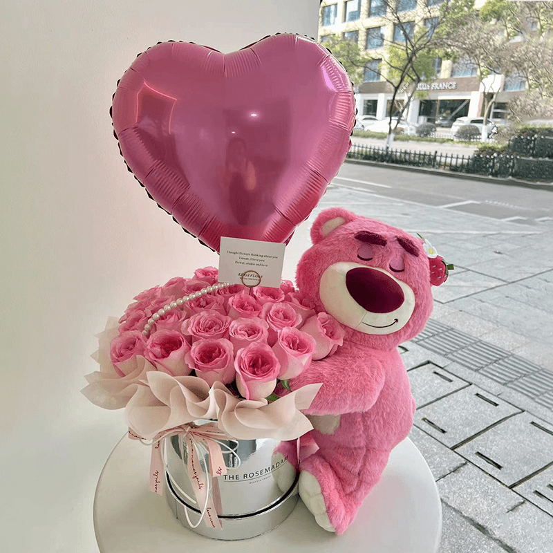 全国团购同城配送上门草莓熊抱抱桶鲜花花束同城母亲节同城配送