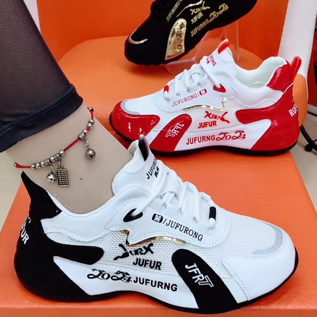 春夏季新款时尚百搭网面透气情侣皮蓬老爹鞋软底轻便防滑休闲潮鞋