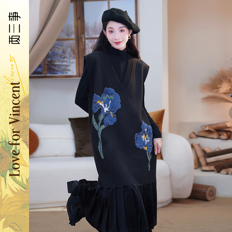 【两三事】鸢尾遐想 花卉图案拼接背心连衣裙S23DLY030