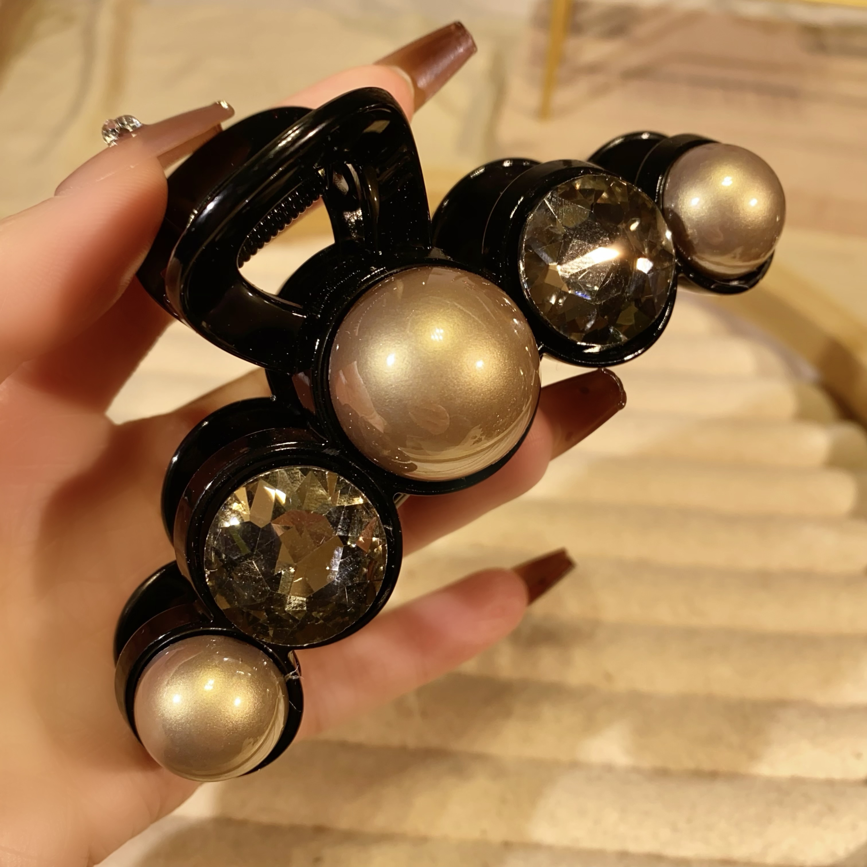 新款大号抓夹网红重工复古顶夹满钻黑色发夹气质洋气抓夹韩版发卡