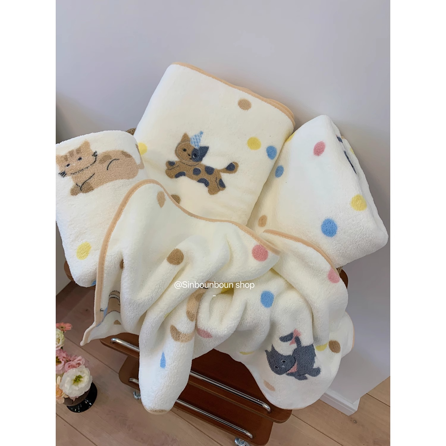 彩色点点小猫毛巾浴巾二件ins高颜值家用吸水速干加厚洗脸洗澡巾.