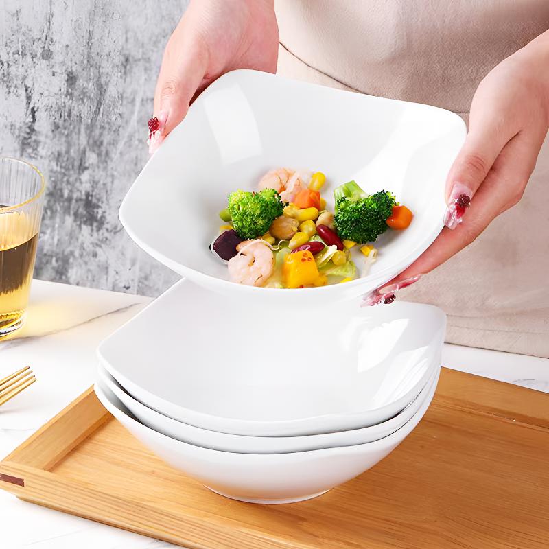 西邮哥【新疆包邮】白色八寸陶瓷碗四角碗盘子菜盘家用翘角盘沙拉碗