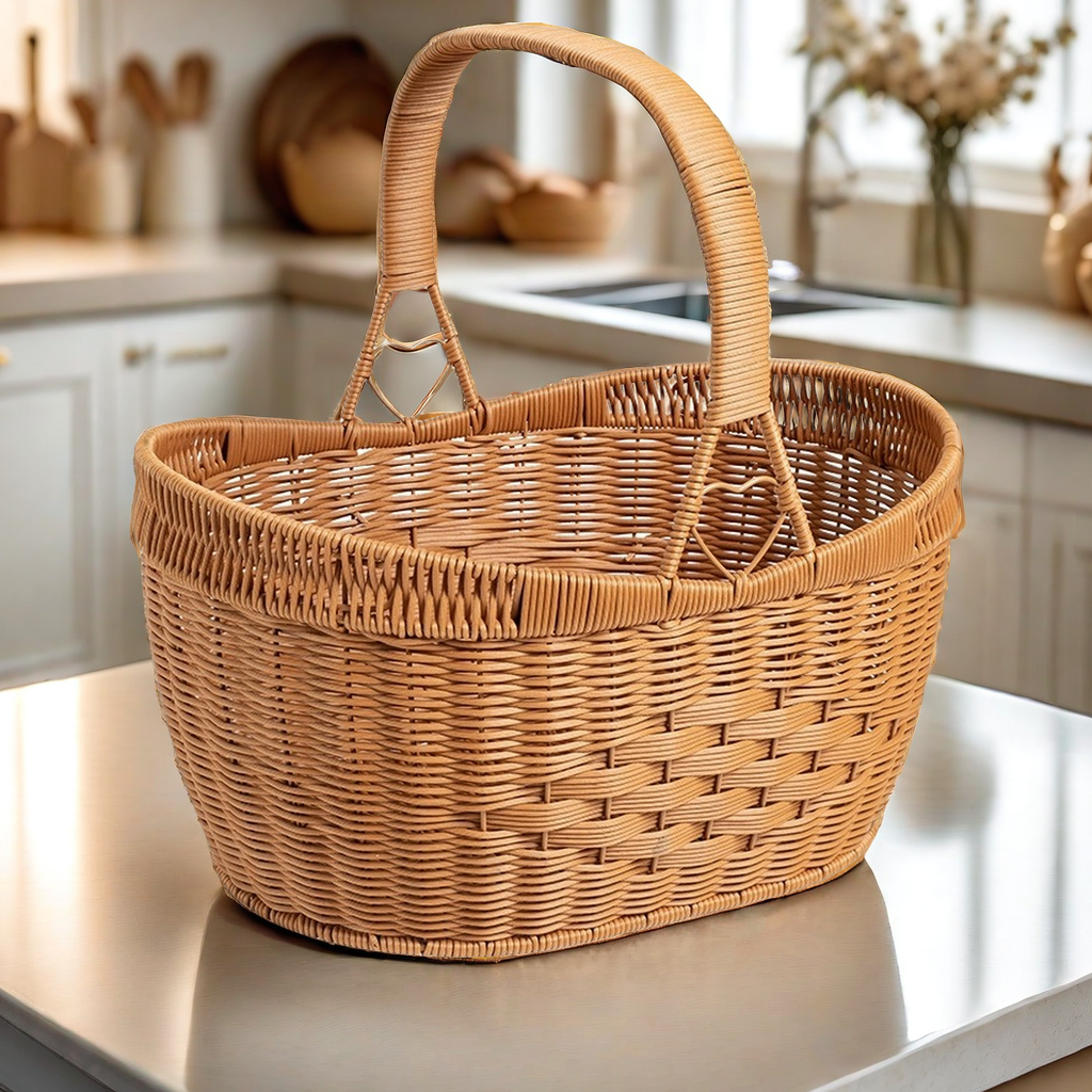 家用户外特大号仿藤编元宝手提篮子菜篮子大容量编织篮子手提篮