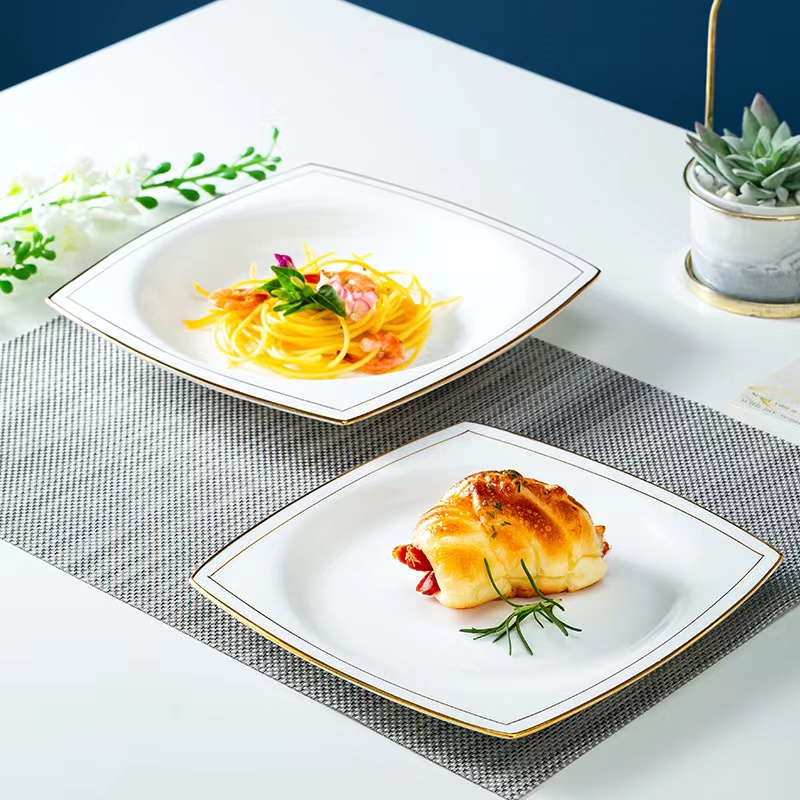 金镶玉8英寸天元盘景德镇骨瓷家用盘子餐具欧式餐盘创意菜盘