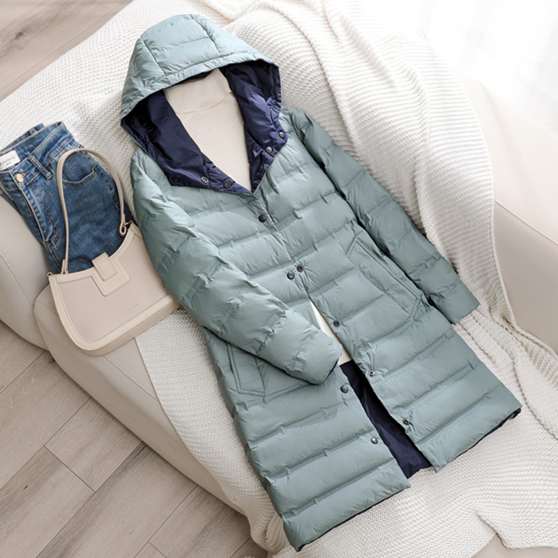 两面穿轻薄羽绒服女中长款2025年新款90白鸭绒修身显瘦冬装外套潮