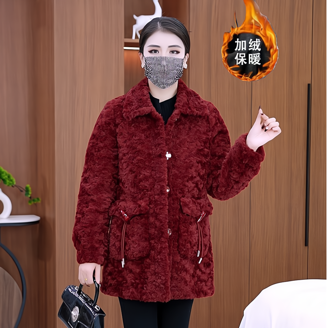 爆款高档女装冬季新款加绒加厚时尚妈妈装大衣中长款气质保暖外套