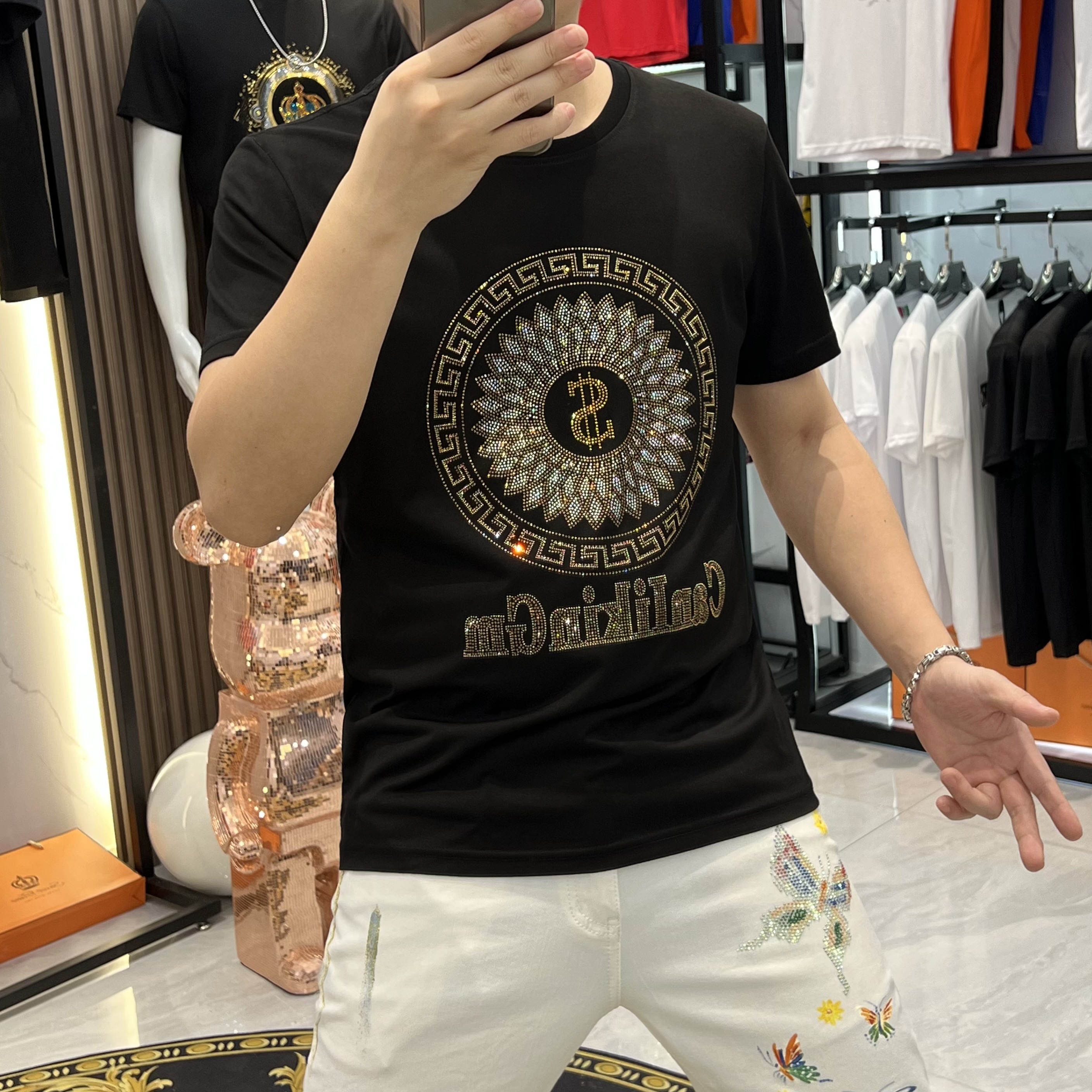 2025夏季潮流男士短袖个性时尚百搭休闲修身轻奢圆领高品质半袖