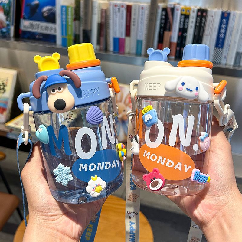 水杯吸管女生学生夏季高颜值可爱便携新款水壶儿童塑料双饮杯子