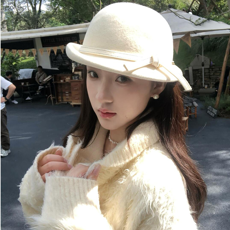 高品质白月光澳毛千金风礼帽秋冬季渔夫帽子女小香风盆帽百搭ins