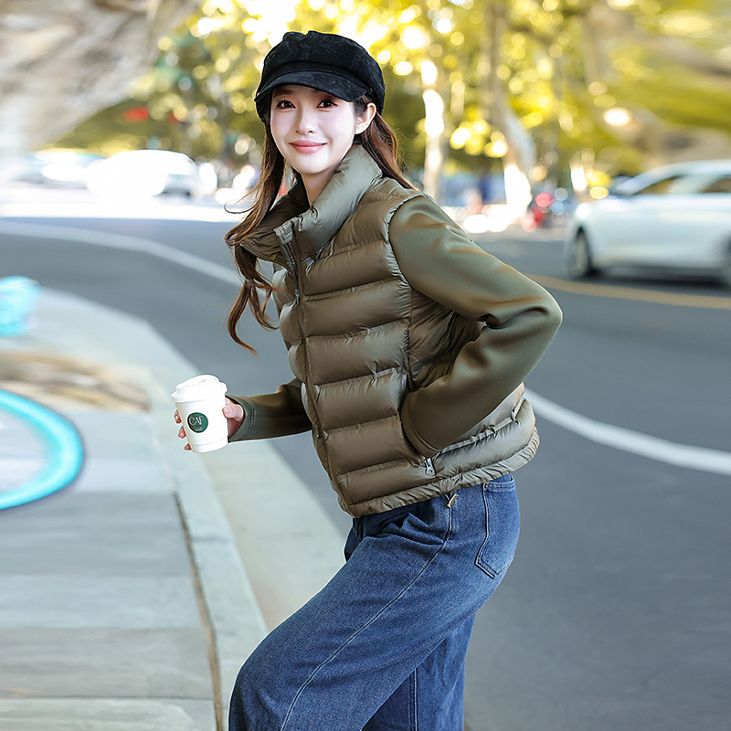 2024冬季新款时尚棉服女小个子短款立领拼接保暖棉衣棉袄学生外套