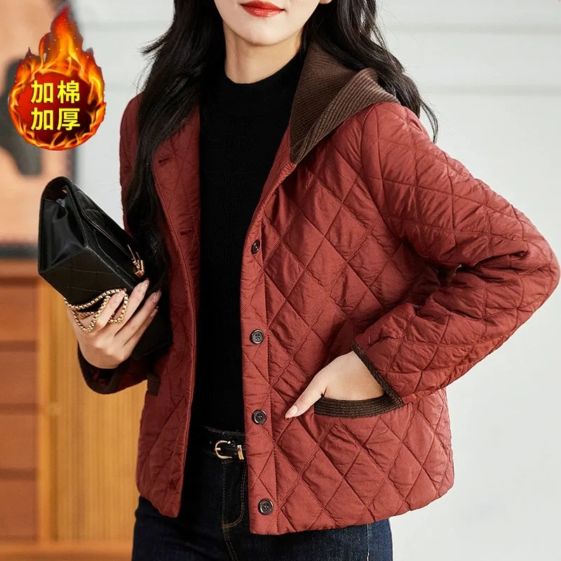 夹棉轻薄棉服外套女2025冬季保暖棉衣时尚拼接洋气减龄妈妈小棉袄