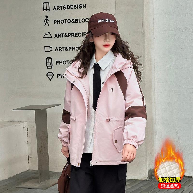 夹棉外套秋冬款儿童洋气秋装上衣女大童冬季加厚收腰冲锋衣潮