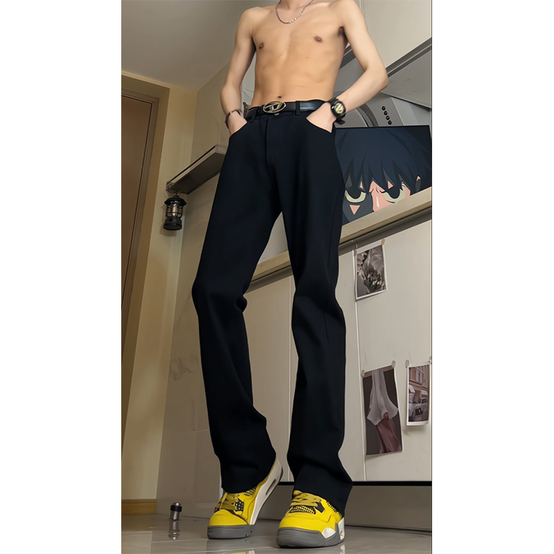 纯黑色弹力修身牛仔裤男秋季hiphop高街直筒裤简约百搭显瘦长裤子