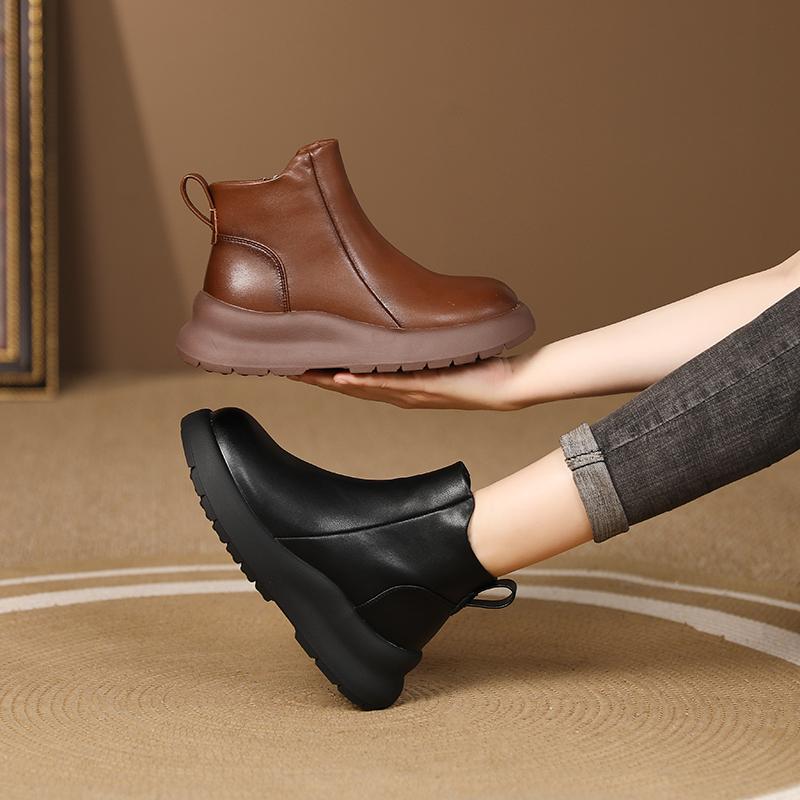 英伦风马丁靴女真皮秋冬新款时尚百搭加绒休闲圆头厚底复古短靴子