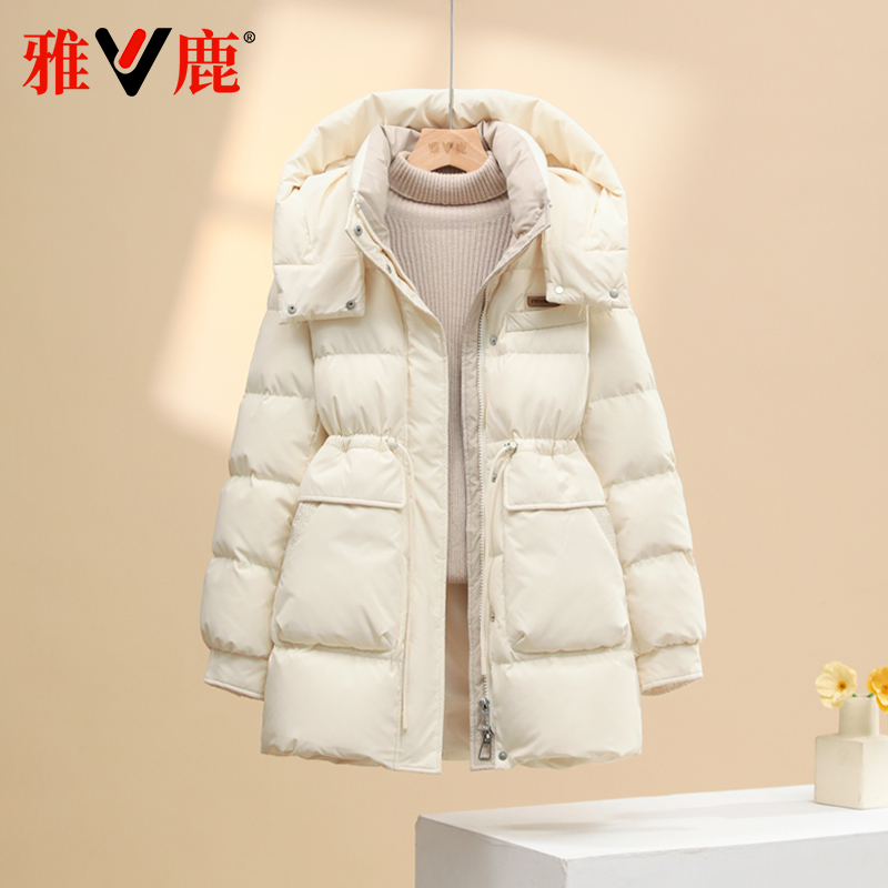 雅鹿2025年新款羽绒服女中长款冬季时尚休闲加厚收腰女装外套