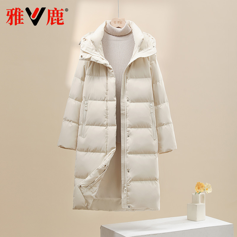 雅鹿2025新款羽绒服女中长款连帽冬季宽松中戏休闲时尚加厚外套潮
