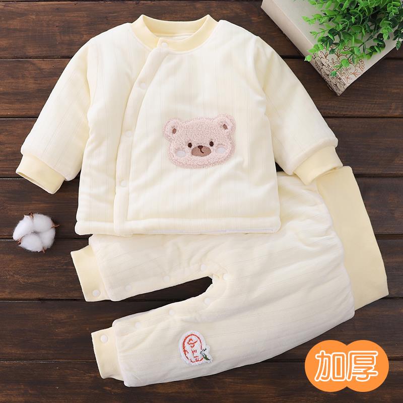 宝宝衣服秋冬款套装夹棉婴儿保暖两件套加厚分体儿童棉衣服冬季