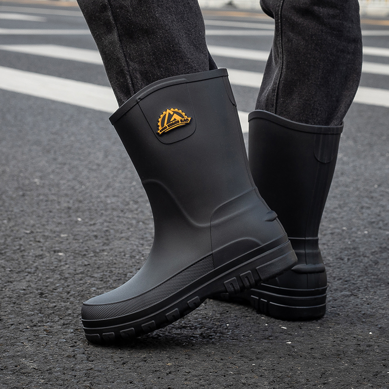德系中筒雨鞋男款防滑防水中筒雨靴秋冬加棉洗车工作胶鞋钓鱼水鞋