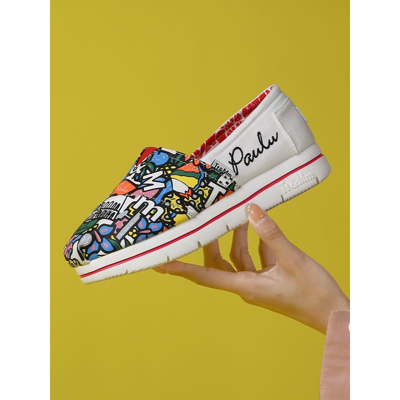 Tt&Mm/汤姆斯设计小众厚底增高帆布鞋一脚蹬懒人涂鸦休闲布鞋女鞋