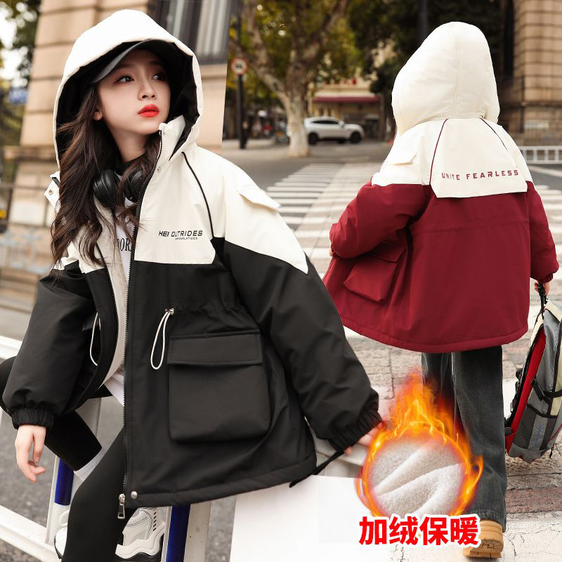 女童外套冬装2024新款加厚大童派克服秋冬女孩棉服冲锋衣儿童棉袄