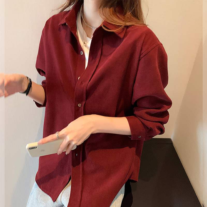 法式叠穿灯芯绒衬衫女秋冬设计感小众内搭打底上衣加厚磨毛衬衣