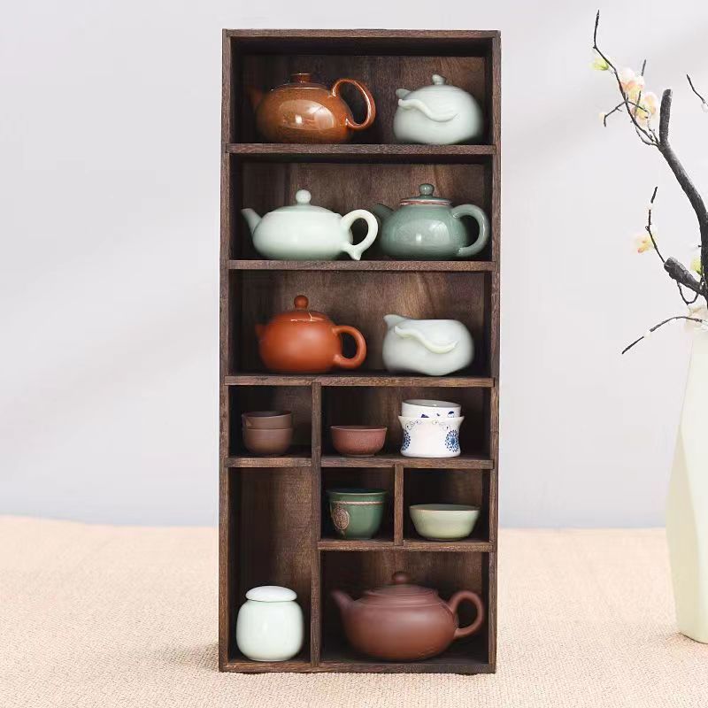 实木桌面收纳盒置物架书桌多层小书架手账本储物架茶壶茶杯茶具架