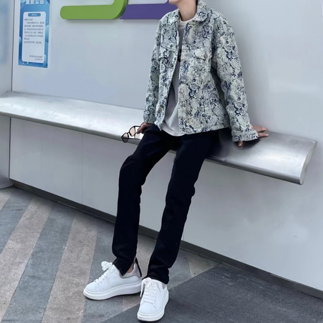 欧美高街黑色修身小脚拉链牛仔裤男百搭休闲裤直筒长裤网红ins潮