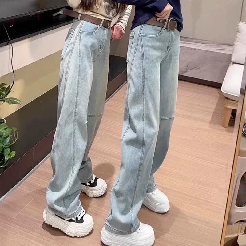2025年秋季新款时尚直筒牛仔裤女大码胖mm窄版拖地裤显瘦阔腿裤子