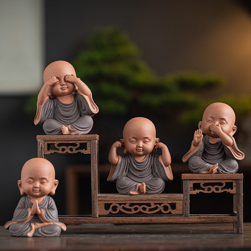 木客禅意紫砂小和尚茶宠摆件精品创意四不小沙弥个性茶玩茶桌装饰
