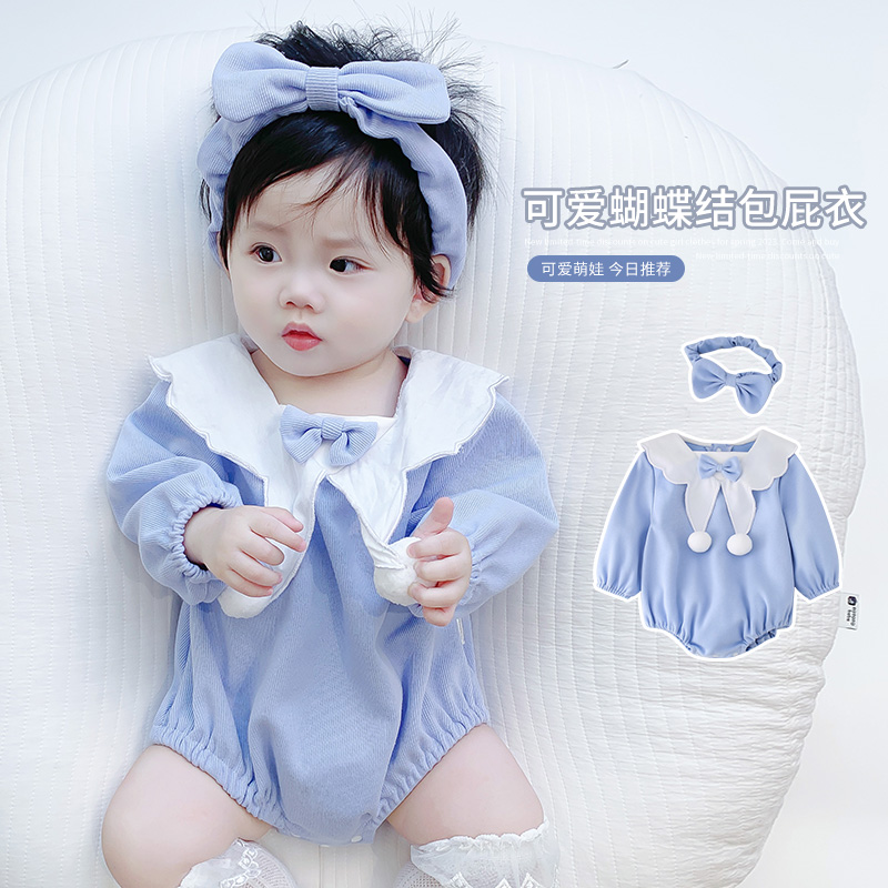 新生婴儿连体衣秋季长袖包屁衣0-6个月女宝宝秋款网红外出公主裙3